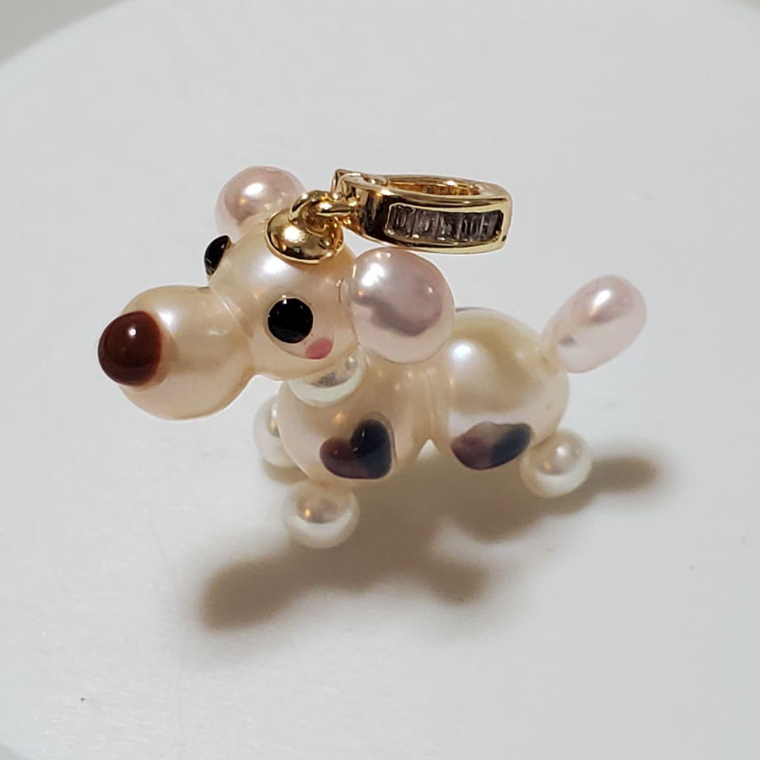 ①新品 天然 本真珠 ワンちゃん 淡水パール ペンダント ブローチ 犬 アニマル