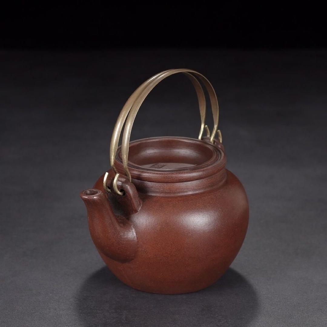 中国茶器 急須 茶の湯 紫砂調 ティーポット 提梁タイプ 約500ml