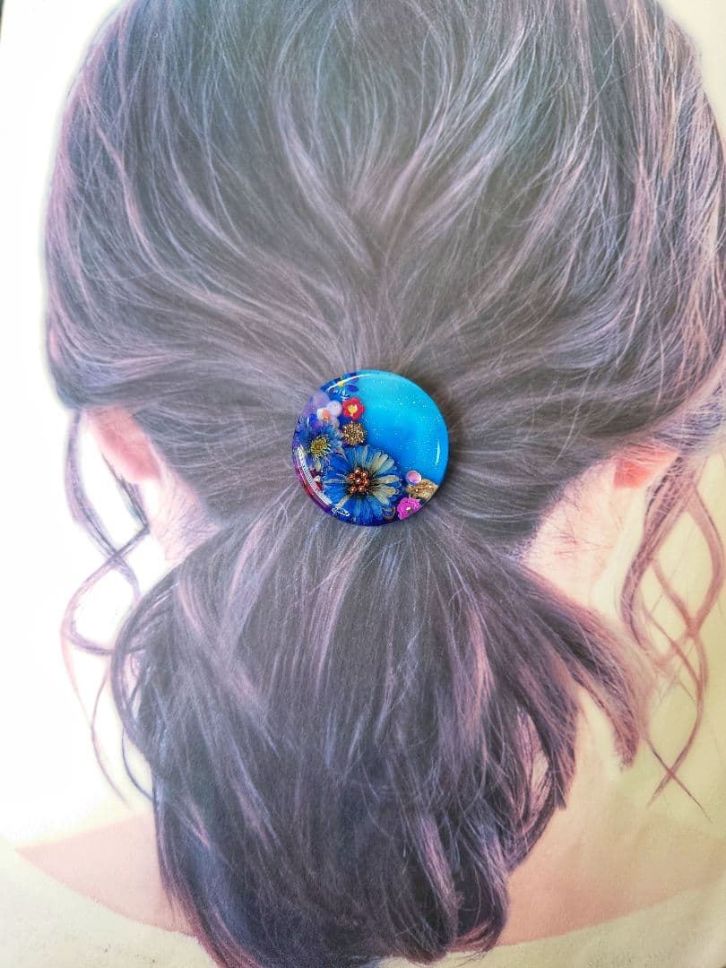 レジン　猫　ドライフラワー　ヘアゴム　ブローチ　ポニーフック　No.494