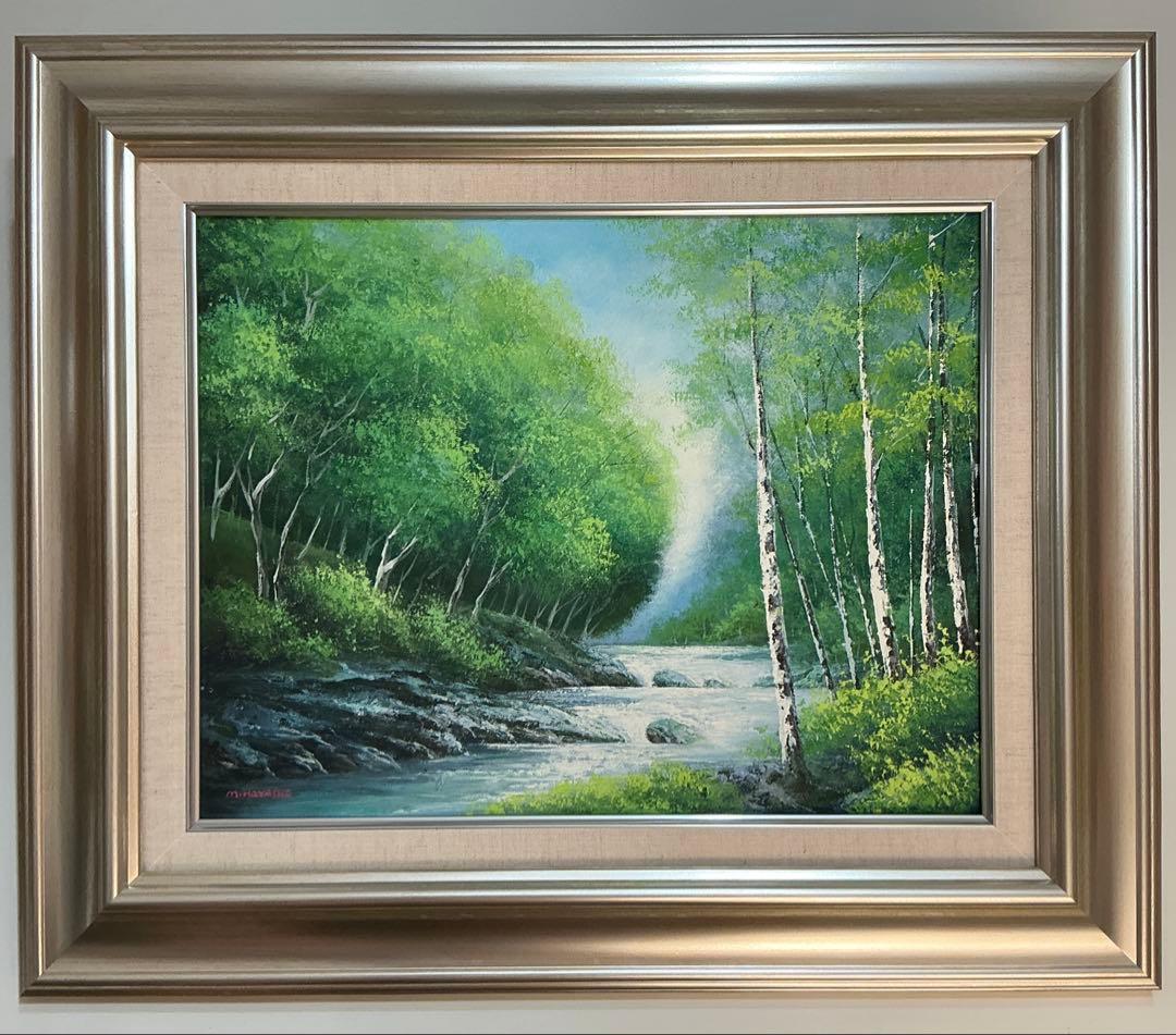 絵画・額縁・油絵・林道夫・渓流・F6号・美術品・インテリア・雑貨
