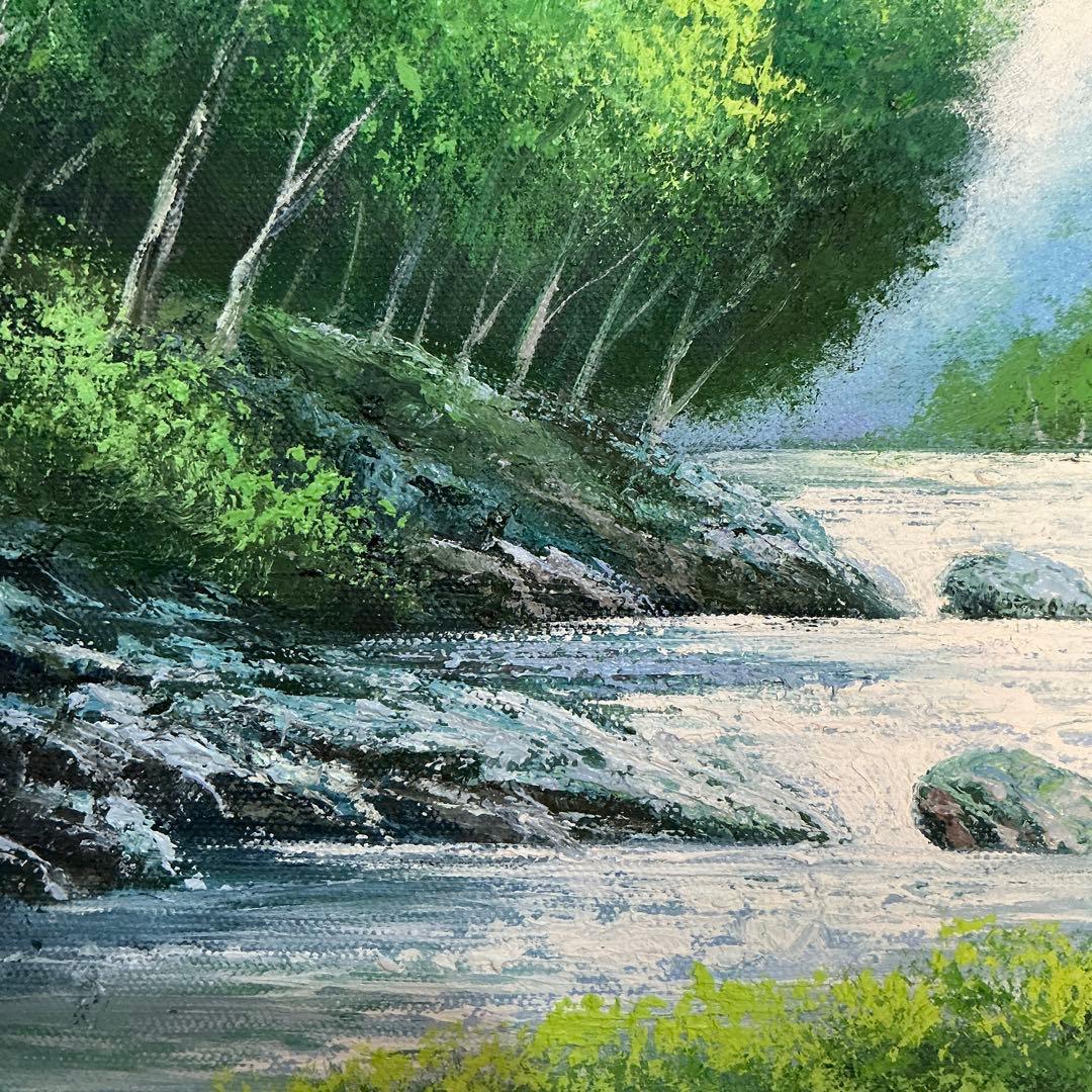 絵画・額縁・油絵・林道夫・渓流・F6号・美術品・インテリア・雑貨