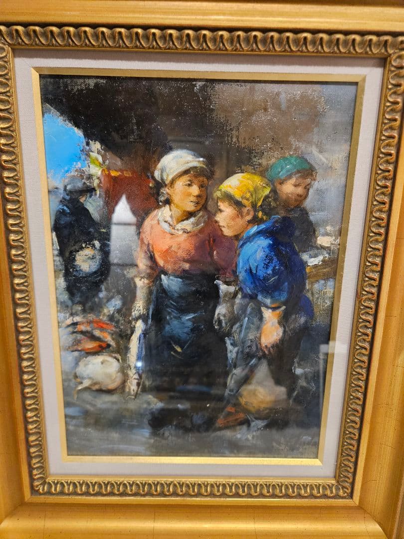 工藤和男「漁市場」油彩 F4号 創元会元会長 一枚の繪 取扱い