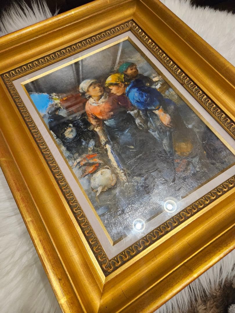 工藤和男「漁市場」油彩 F4号 創元会元会長 一枚の繪 取扱い