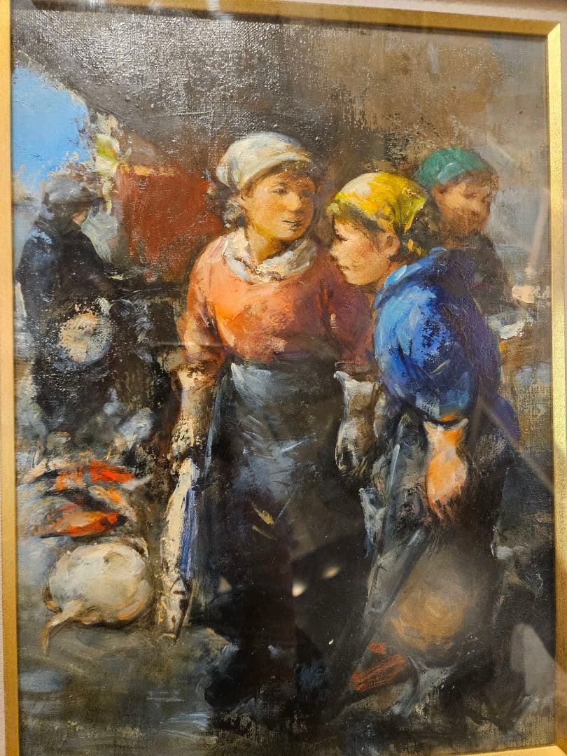 工藤和男「漁市場」油彩 F4号 創元会元会長 一枚の繪 取扱い