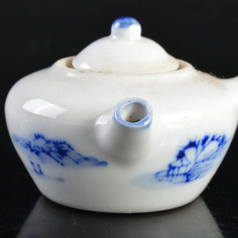 中国　青花　山水文　ミニチュア茶器　急須　涼炉　湯呑　4点　V　R4721