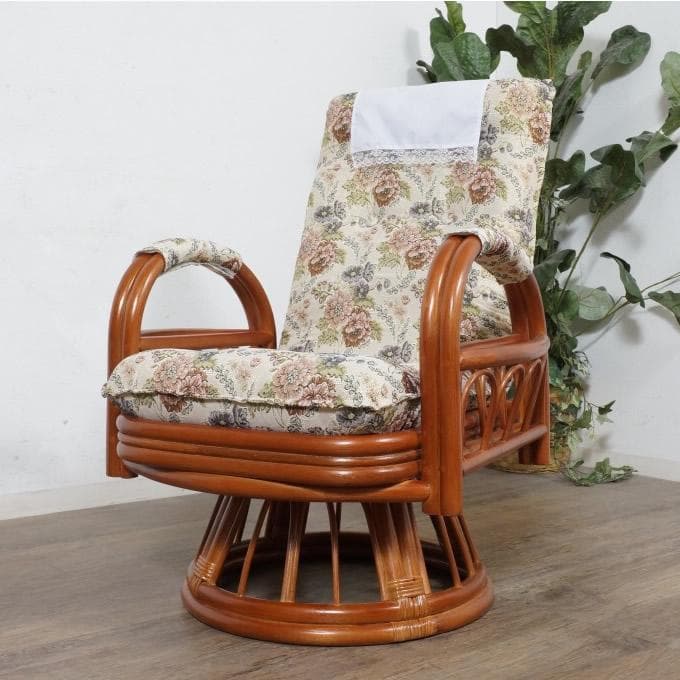 フォロー割【新品】ラタン　3段階リクライニング座椅子 360度回転式
