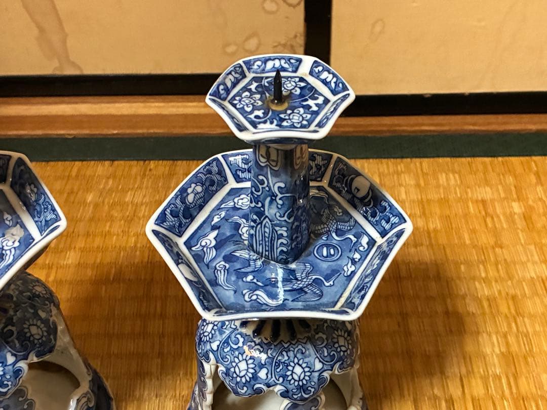 古伊万里 中国 青花 染付 燭台 一対 時代物 中国美術