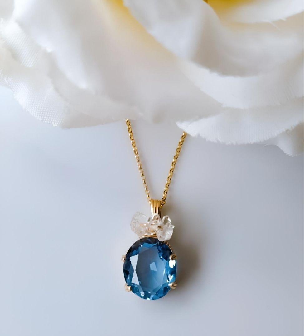 Kgf14 宝石ルース スイスブルートパーズ ファセット 爪留め ペンダント