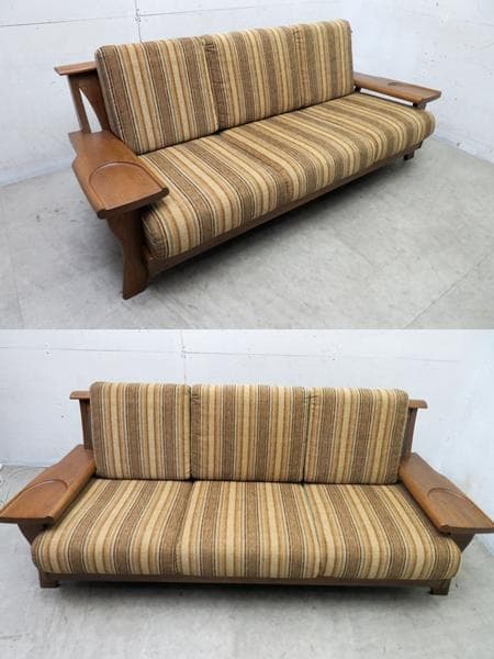 展示品■イーストウッド■吉兆■3人掛けソファ■オーク材■アームテーブル付■