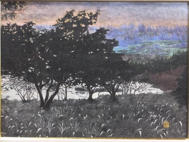 堀 敏治　落款印譜 共シール『晩夏』日本画 紙本に岩絵具彩色 8号 0109C