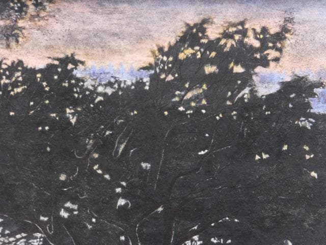 堀 敏治　落款印譜 共シール『晩夏』日本画 紙本に岩絵具彩色 8号 0109C