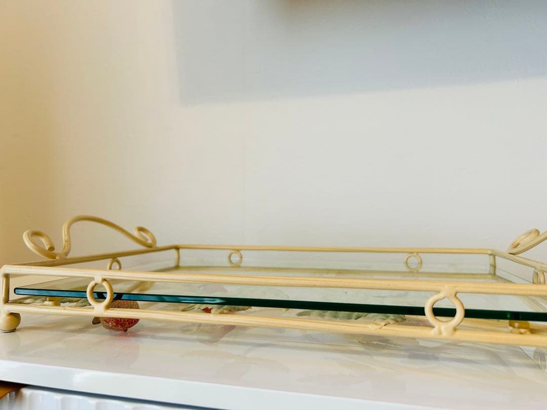 ★美品★イチゴオブジェのアンティークガラストレー