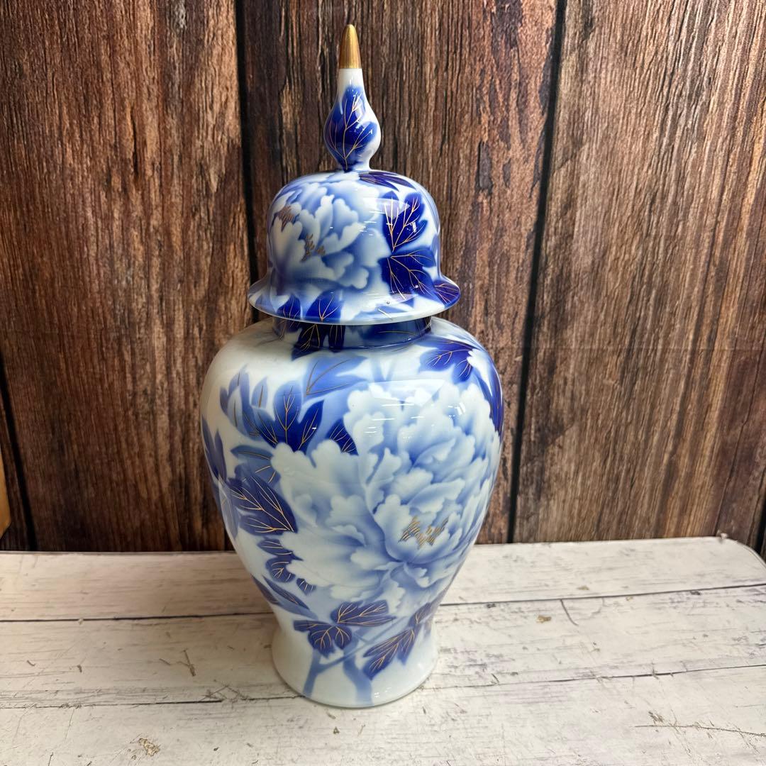 深川製磁 牡丹 11号 花生 花瓶 美深川 有田焼 冠付花瓶 フカガワブルー