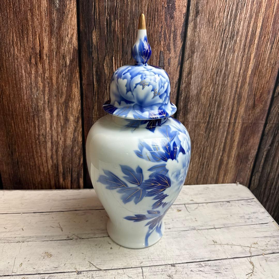 深川製磁 牡丹 11号 花生 花瓶 美深川 有田焼 冠付花瓶 フカガワブルー