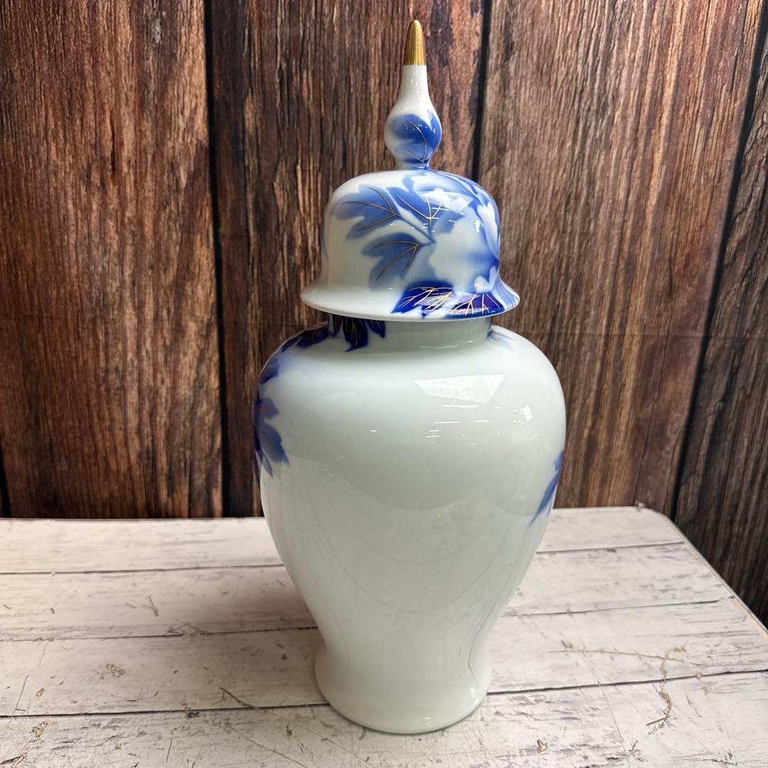 深川製磁 牡丹 11号 花生 花瓶 美深川 有田焼 冠付花瓶 フカガワブルー