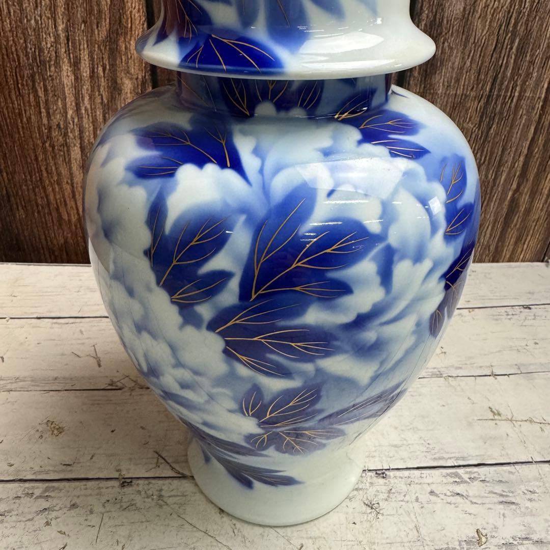 深川製磁 牡丹 11号 花生 花瓶 美深川 有田焼 冠付花瓶 フカガワブルー