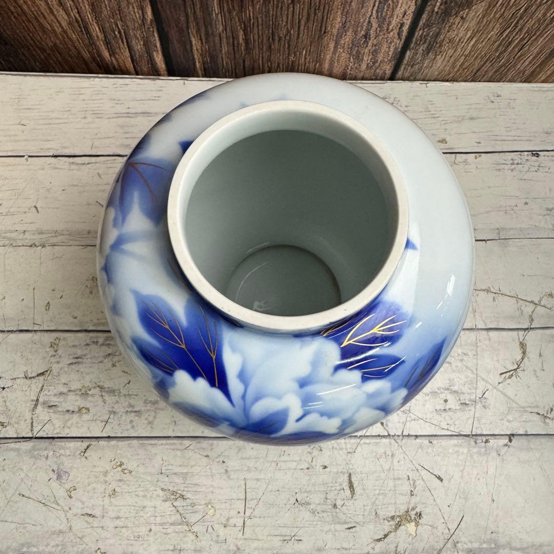 深川製磁 牡丹 11号 花生 花瓶 美深川 有田焼 冠付花瓶 フカガワブルー