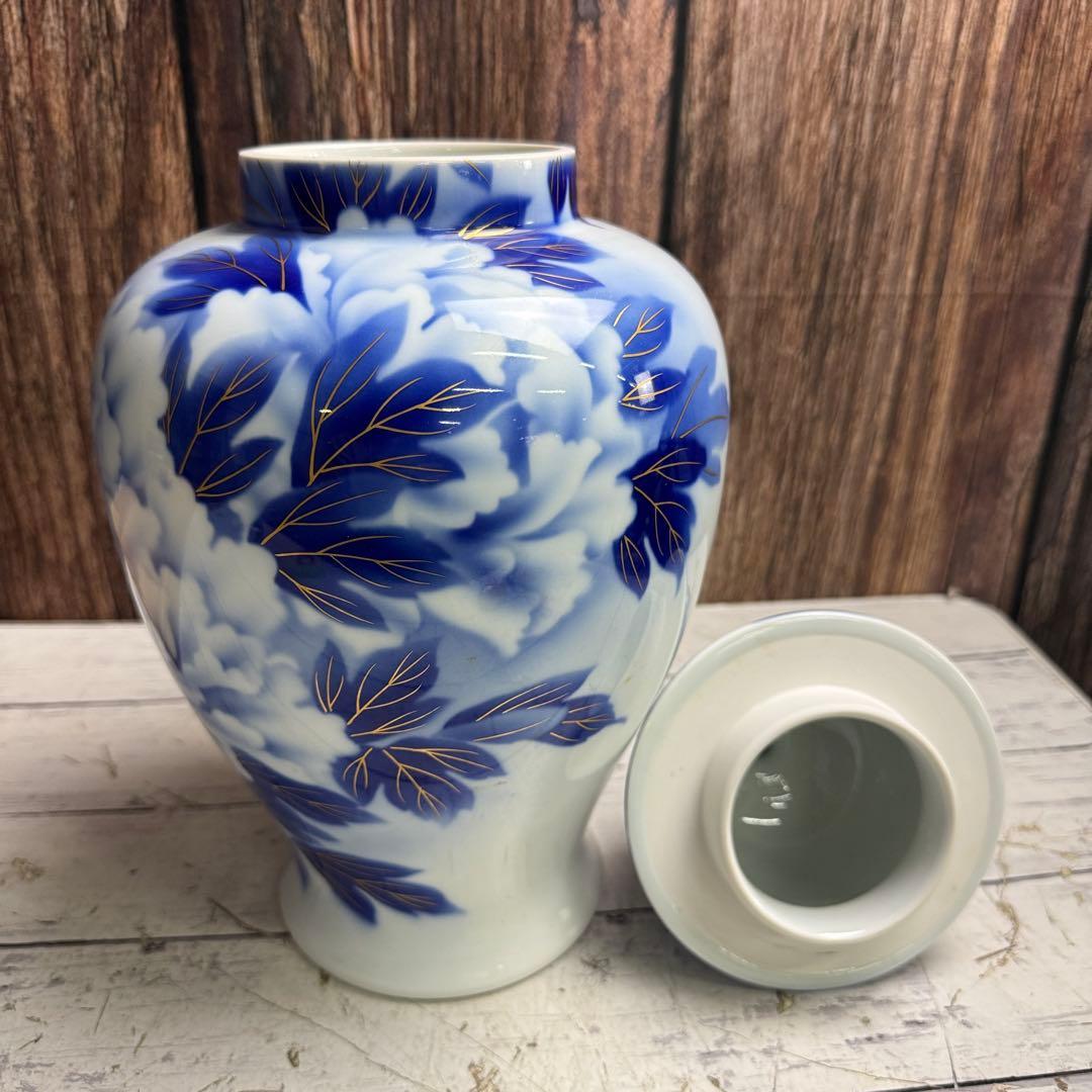 深川製磁 牡丹 11号 花生 花瓶 美深川 有田焼 冠付花瓶 フカガワブルー
