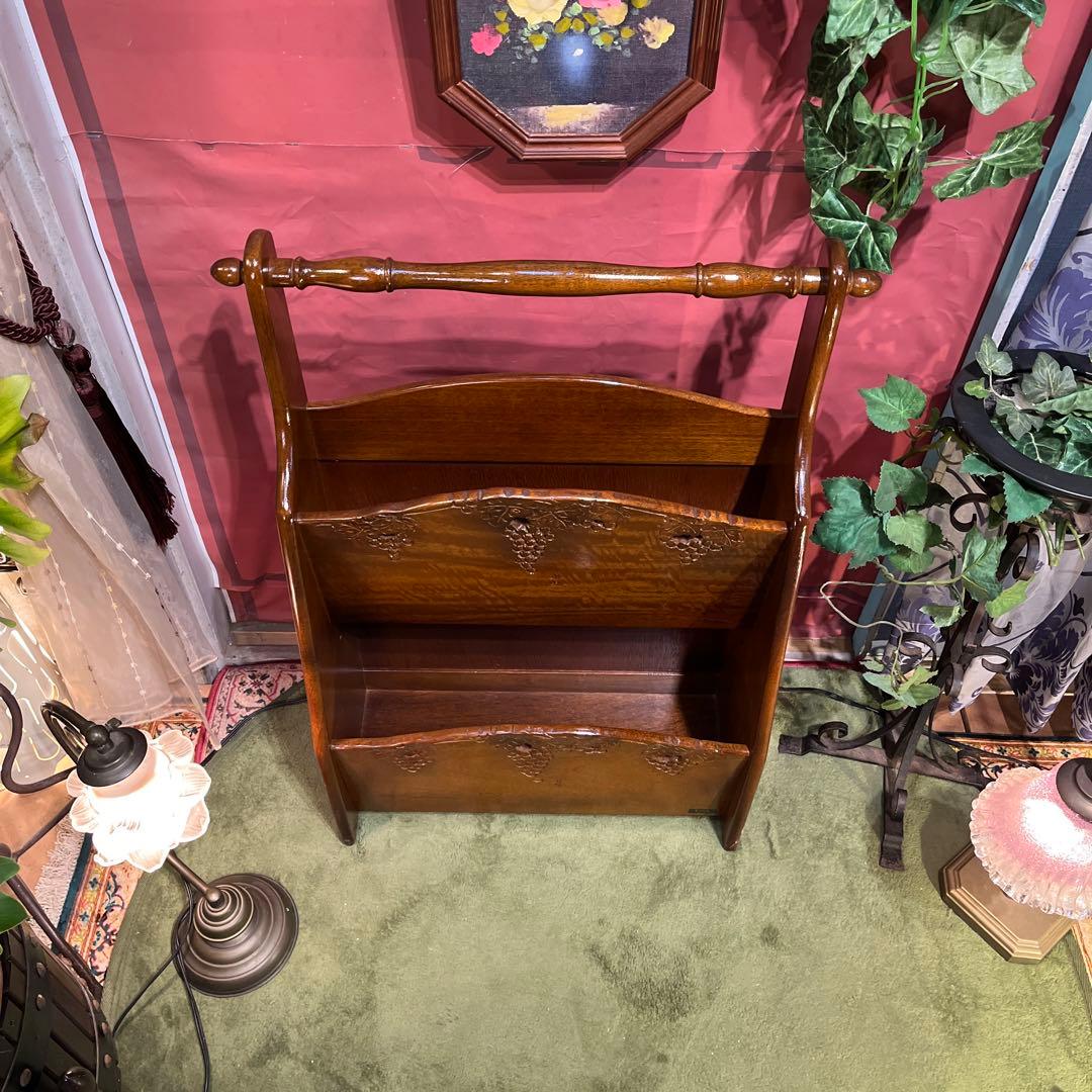 グレイシー 希少　アンティークPT 吉川 葡萄園 カービング２段ラック棚