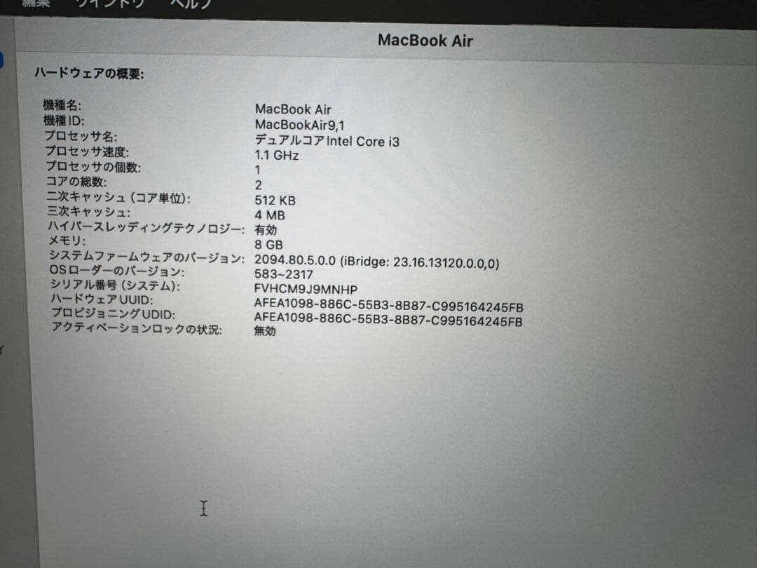MacBook本体 Apple MacBook Air 2020 i3 8GB 256G