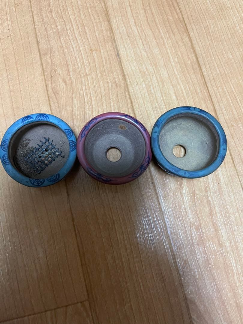 豆盆栽鉢　希少時代　陶翠　彩交趾黒泥丸豆鉢3個セット