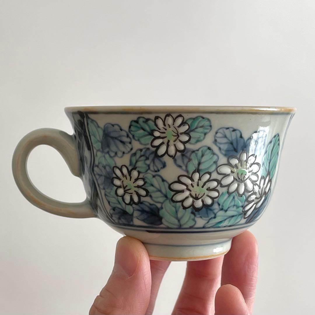 六代 佐藤走波 造 染錦 碗皿 花文 カップ＆ソーサー 有田焼