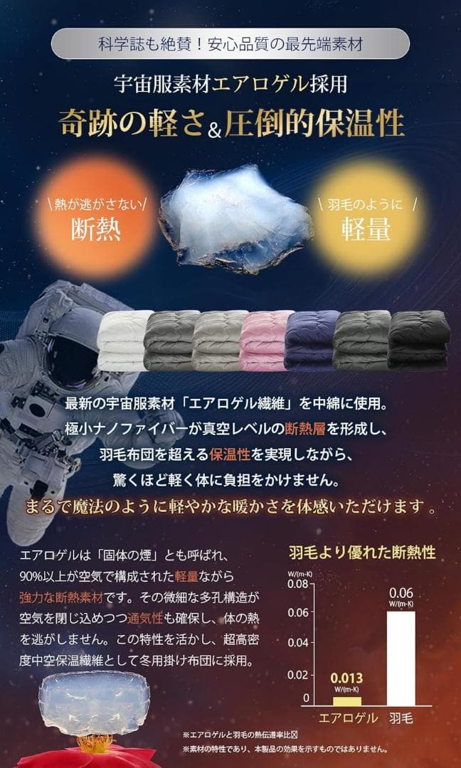 掛け布団 エアロゲル布団 冬 シングル 洗える 抗菌防臭 防ダニ