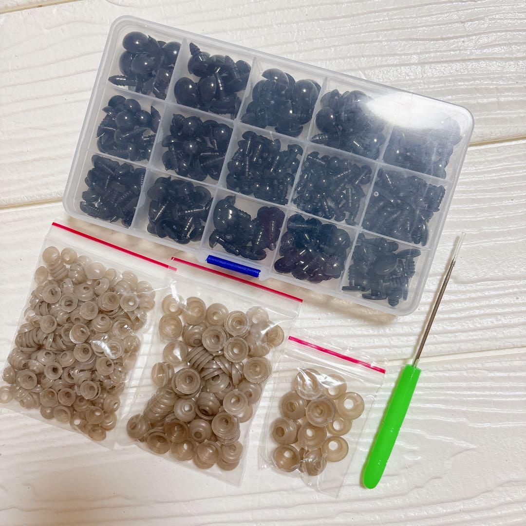安全目と鼻 462個 プラスチック かぎ針編み目 ワッシャー付き クラフト