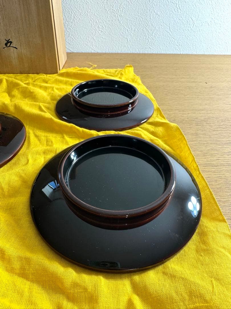 380越前漆器　窪田嘉晴作　花ごよみ　銘々皿　五客組　高台　未使用品　共箱