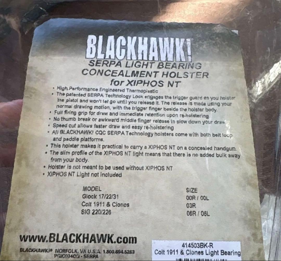 BLACKHAWK 実物 ホルスター 右 1911 ガバメント フラッシュライト