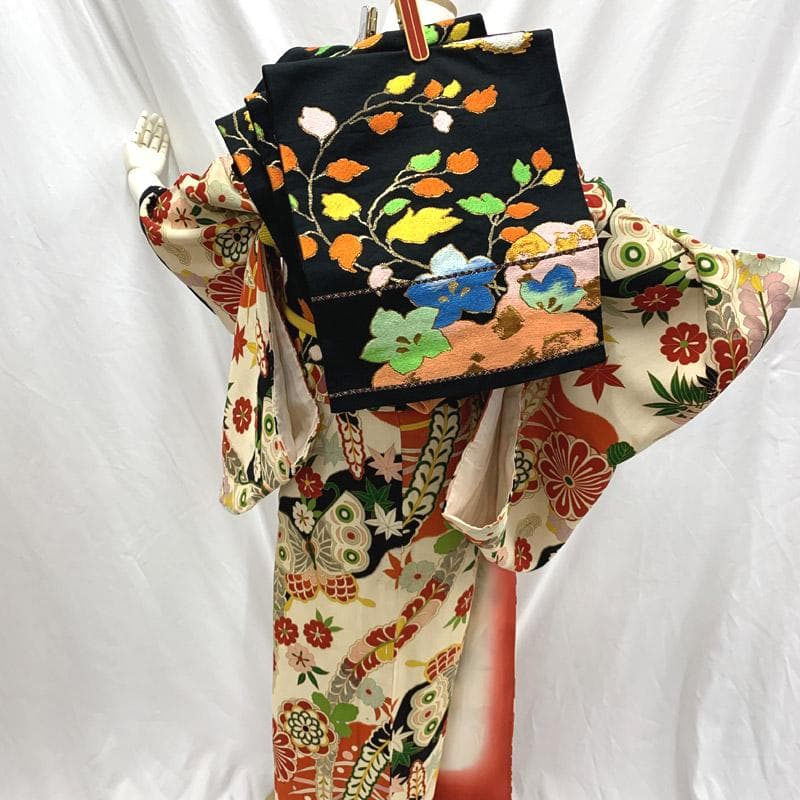 503aj16■卒業式 十三参り ジュニア アンティーク着物&六通袋帯■良好