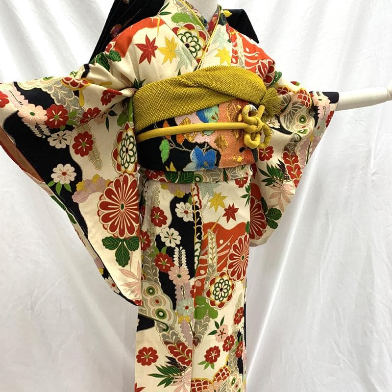 503aj16■卒業式 十三参り ジュニア アンティーク着物&六通袋帯■良好