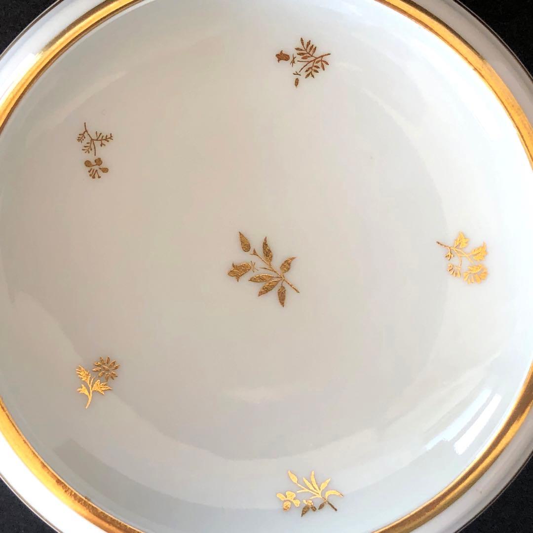 セーブル丸形ディッシュ☆白磁金彩☆24K金彩小花紋様☆仏ヴィンテージ未使用