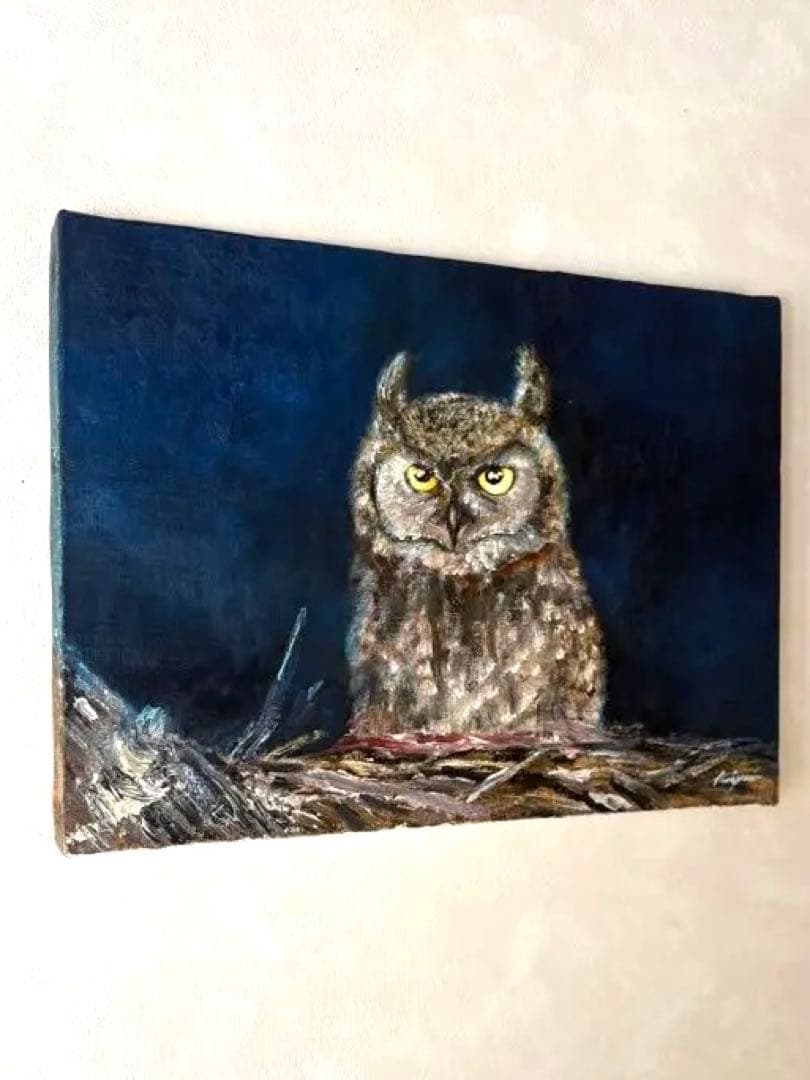 フクロウの油絵　333×242mm（F4）