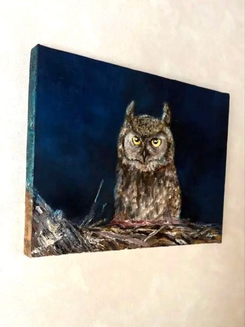 フクロウの油絵　333×242mm（F4）