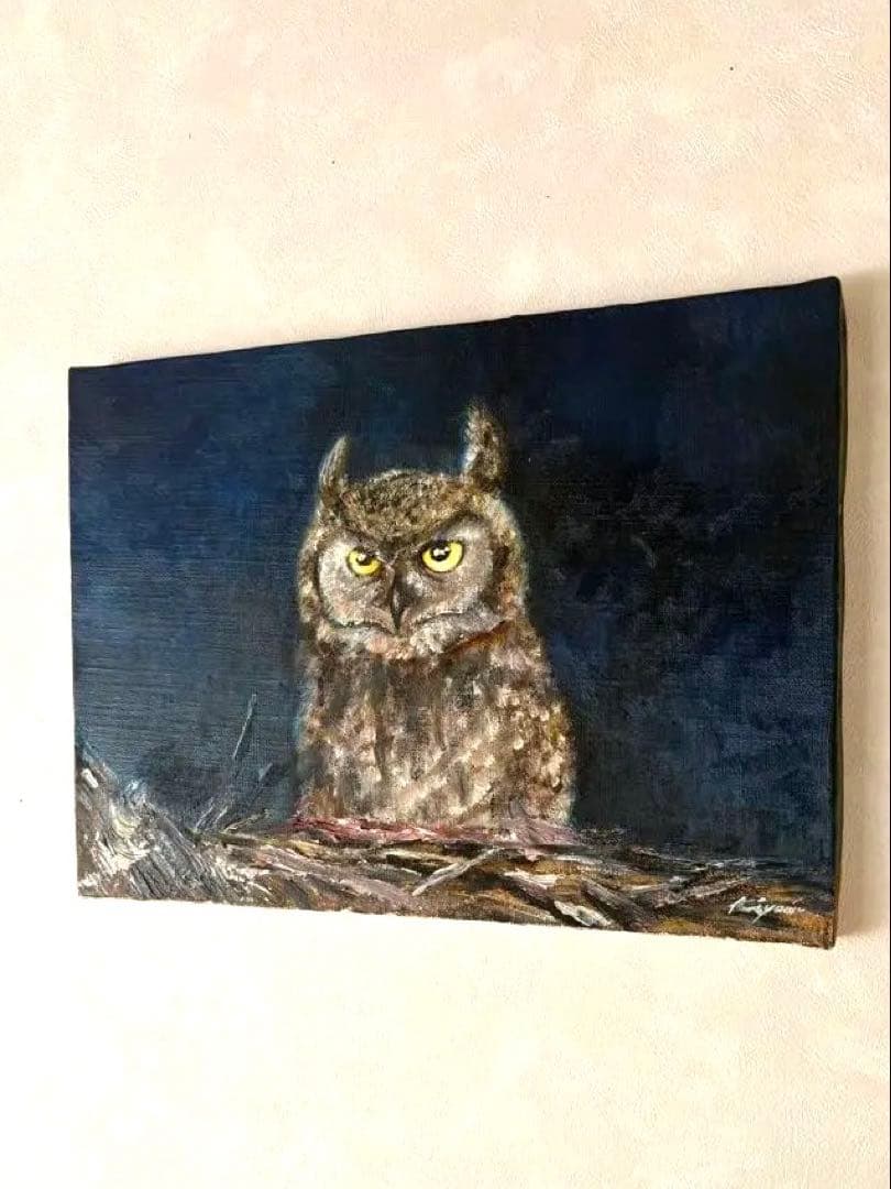 フクロウの油絵　333×242mm（F4）
