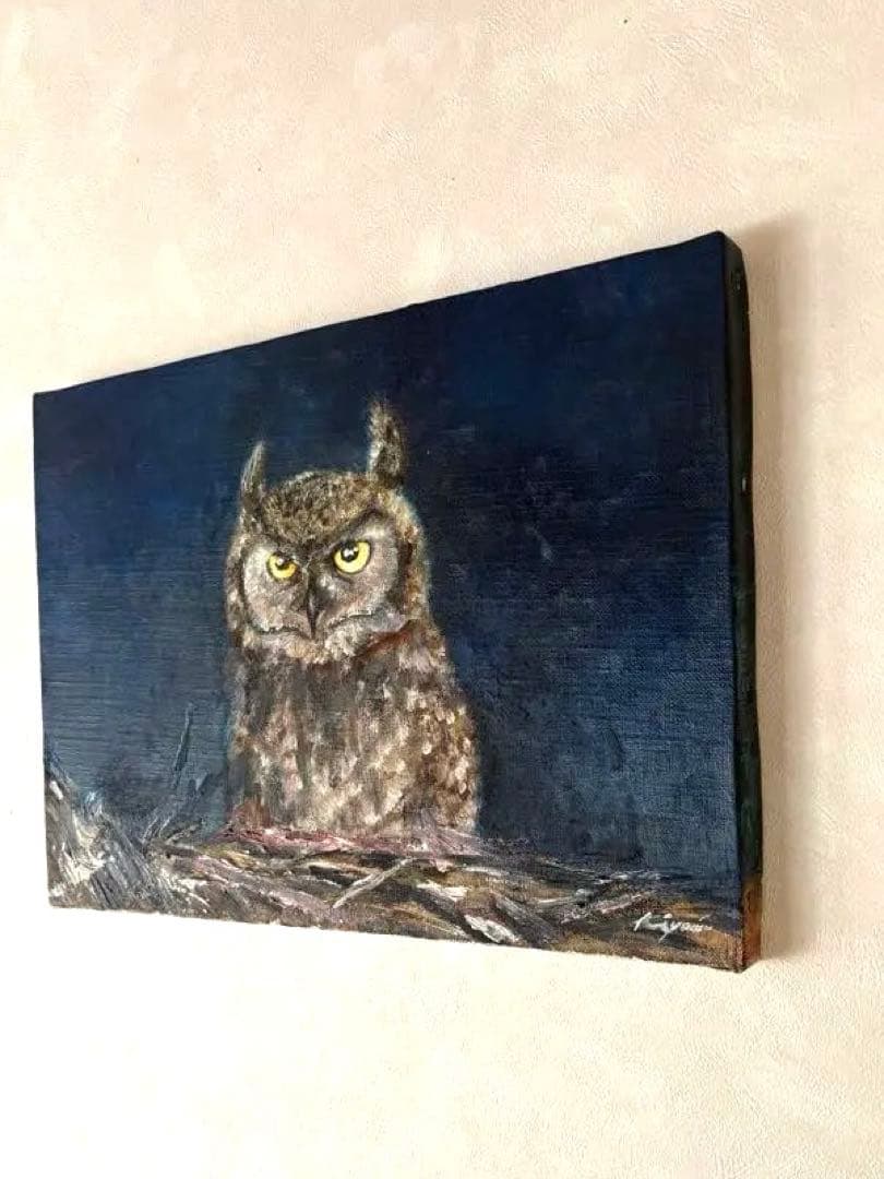 フクロウの油絵　333×242mm（F4）