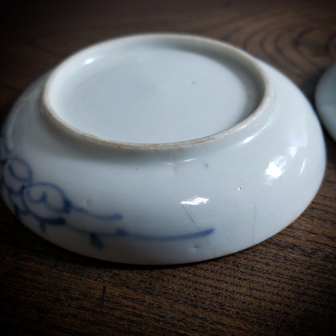 小皿　絵皿　色絵付け　古伊万里　明治　大正　鳥　波　滝　2枚