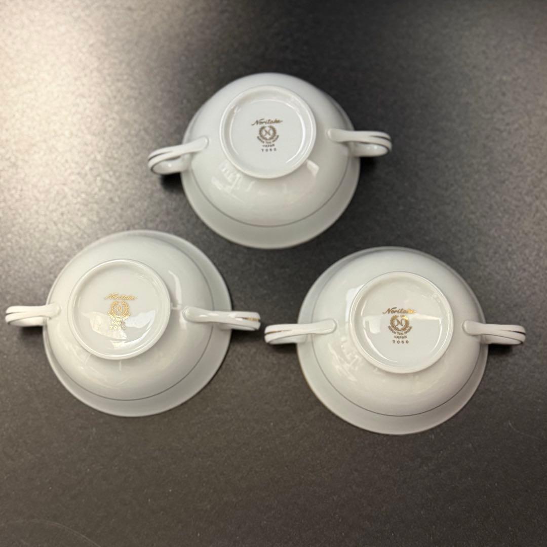 廃盤　ノリタケ 金縁 スープカップ 6客（両耳・白磁）7050　ヴィンテージ