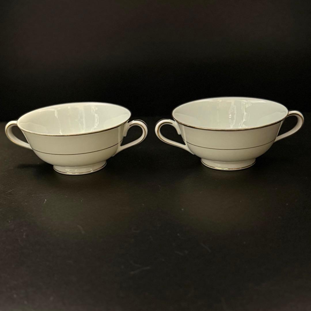 廃盤　ノリタケ 金縁 スープカップ 6客（両耳・白磁）7050　ヴィンテージ
