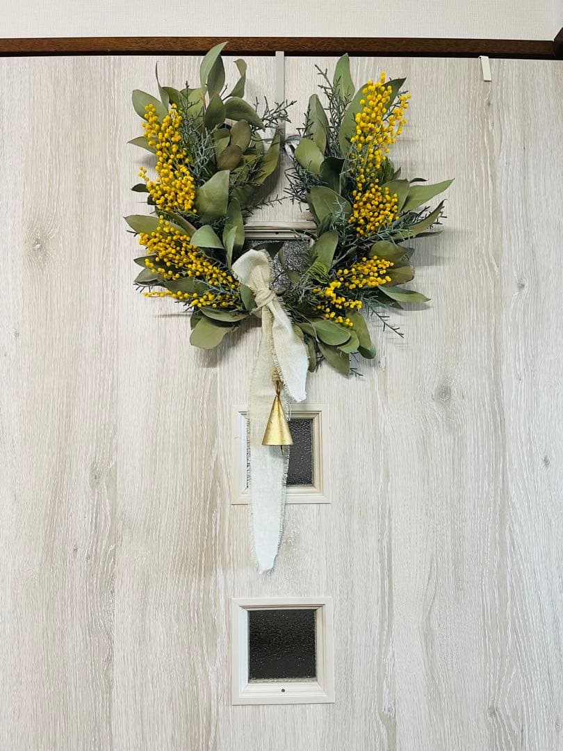 ミモザとユーカリとブルーアイス ☆幸運を呼ぶ馬蹄型リース☆