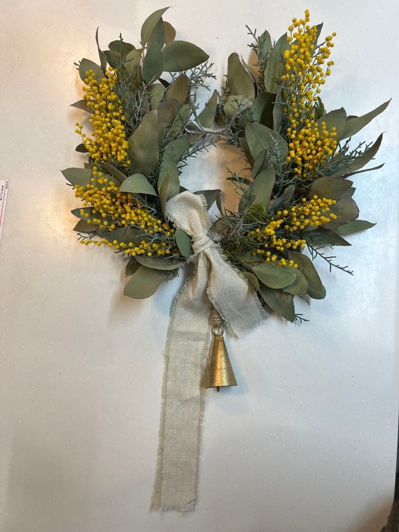 ミモザとユーカリとブルーアイス ☆幸運を呼ぶ馬蹄型リース☆