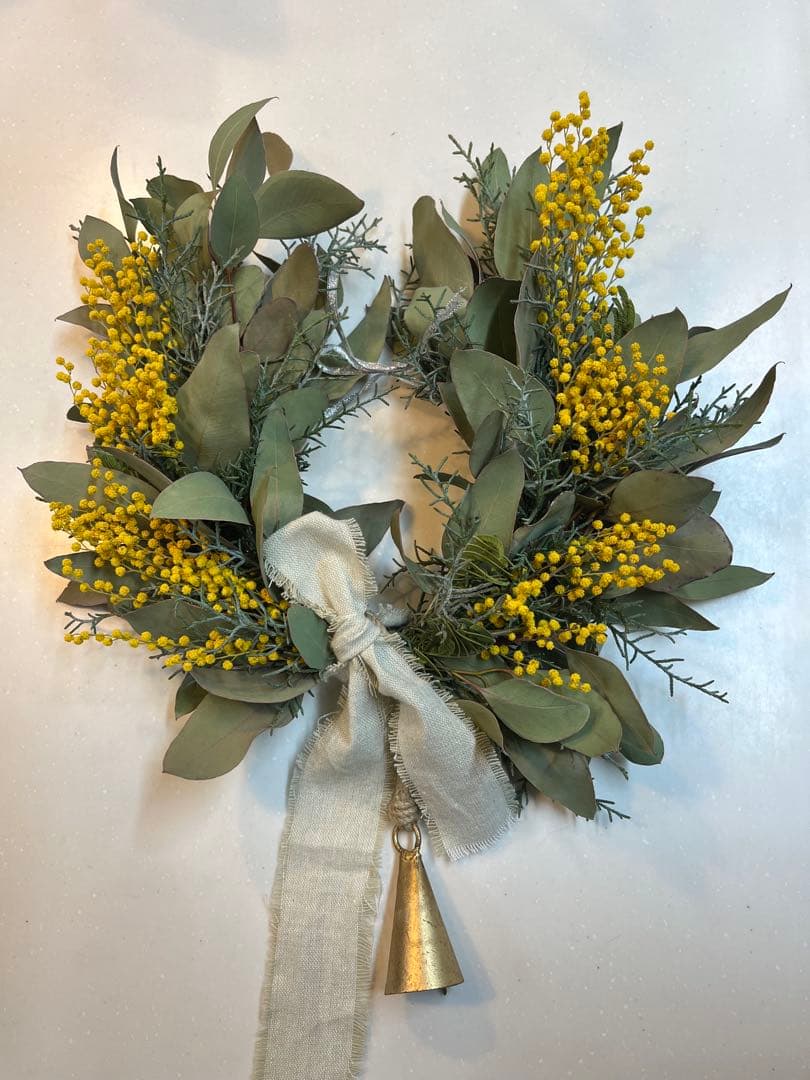 ミモザとユーカリとブルーアイス ☆幸運を呼ぶ馬蹄型リース☆
