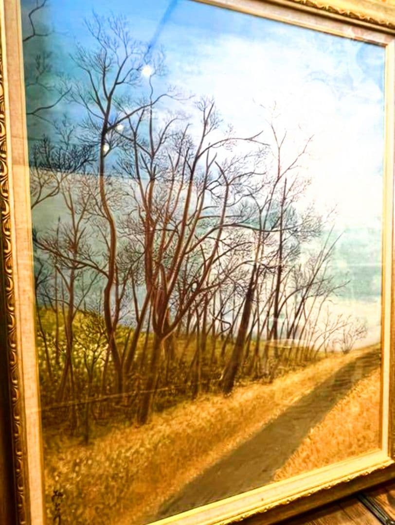 絵画（大型108㎝）油絵　日本画　風景画　額縁　道　木