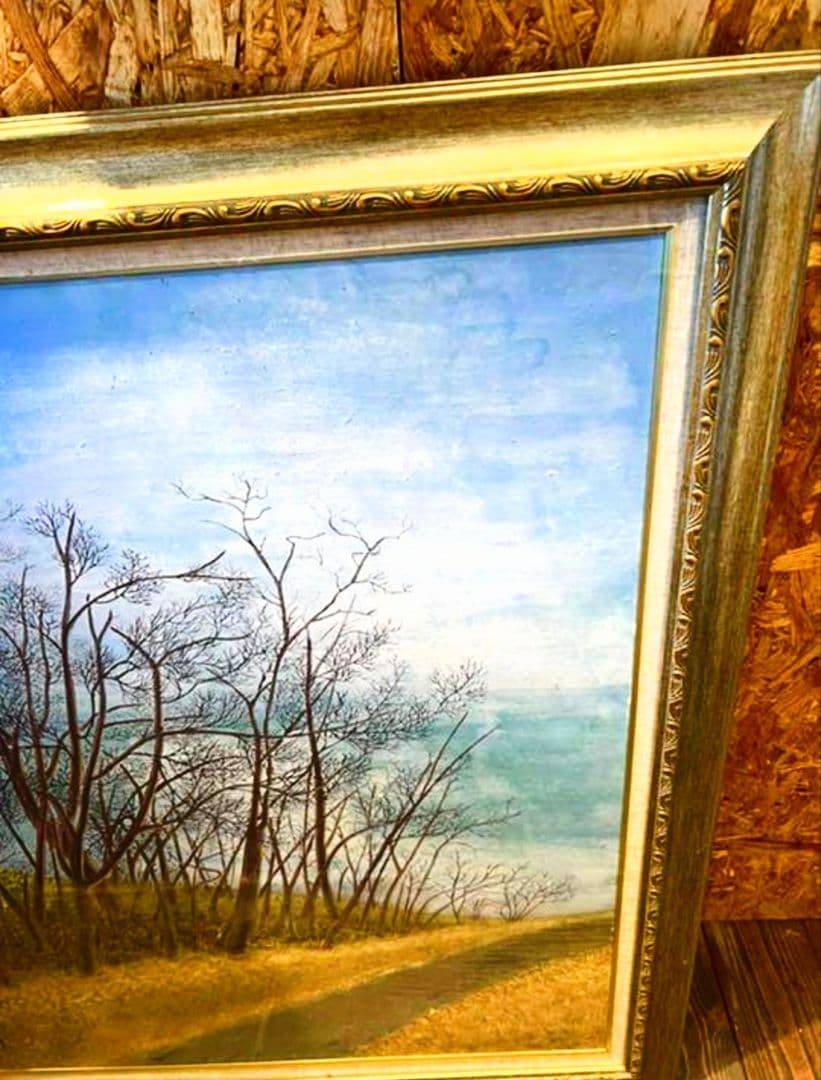 絵画（大型108㎝）油絵　日本画　風景画　額縁　道　木