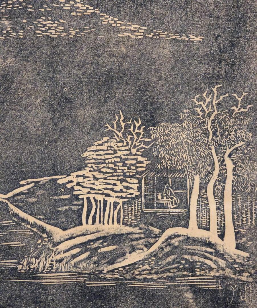 【真作】【複製】掛軸　拓本　山水詩刻拓本　V71