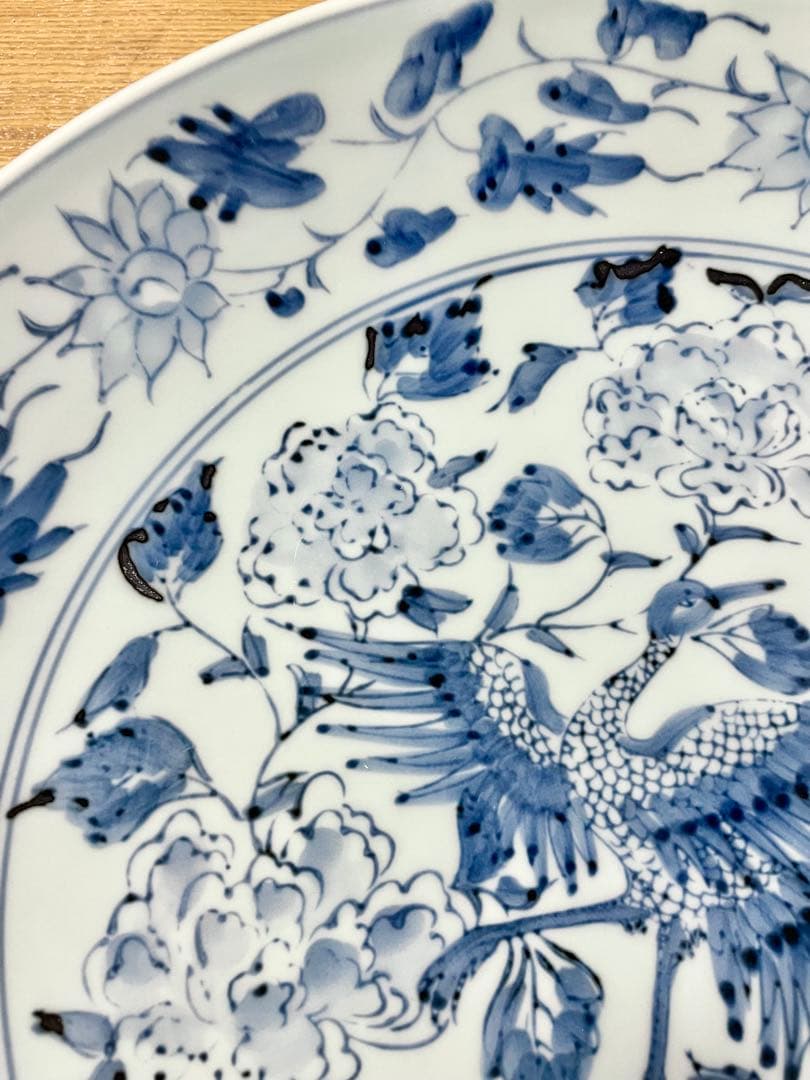 【美品】★有田焼★仁祥窯 花鳥模様 平皿 大皿 古染花鳥