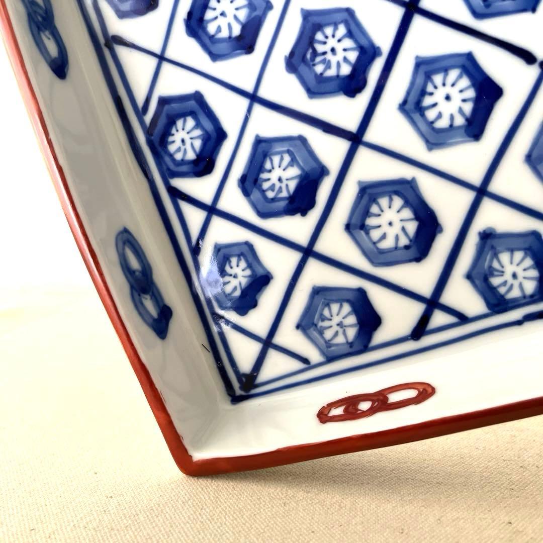 ○K953○有田焼　手描き　スクエア皿【未使用】