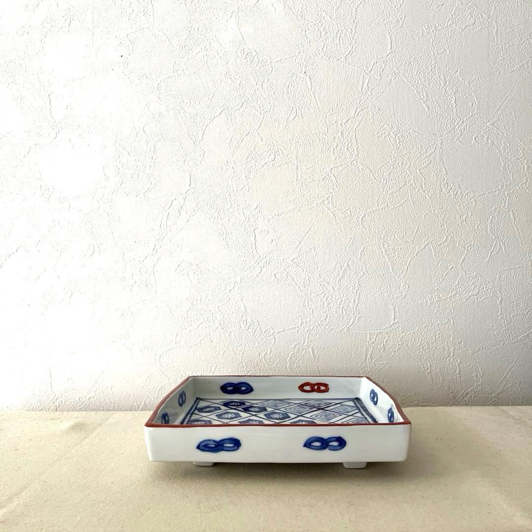 ○K953○有田焼　手描き　スクエア皿【未使用】