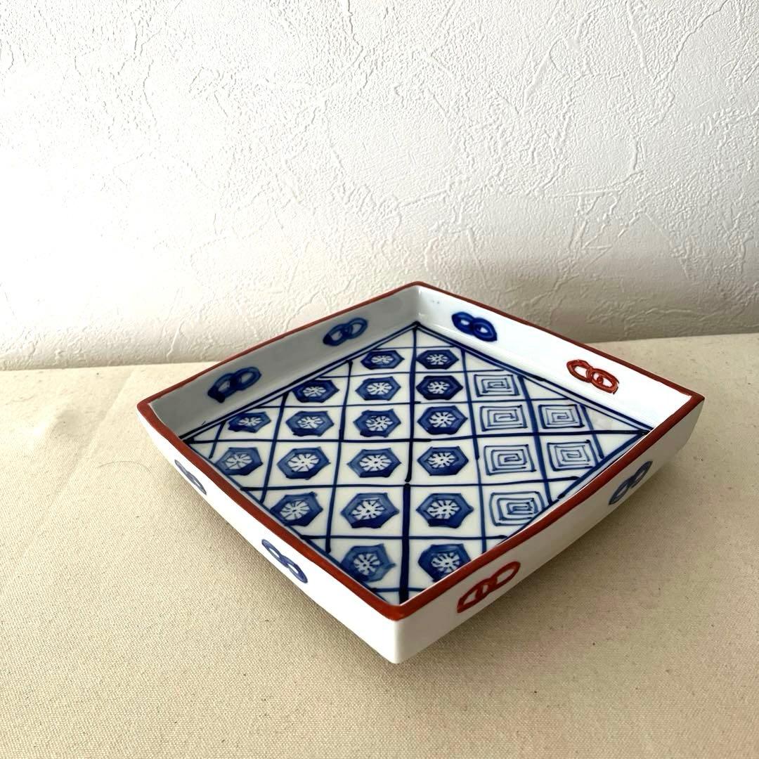 ○K953○有田焼　手描き　スクエア皿【未使用】